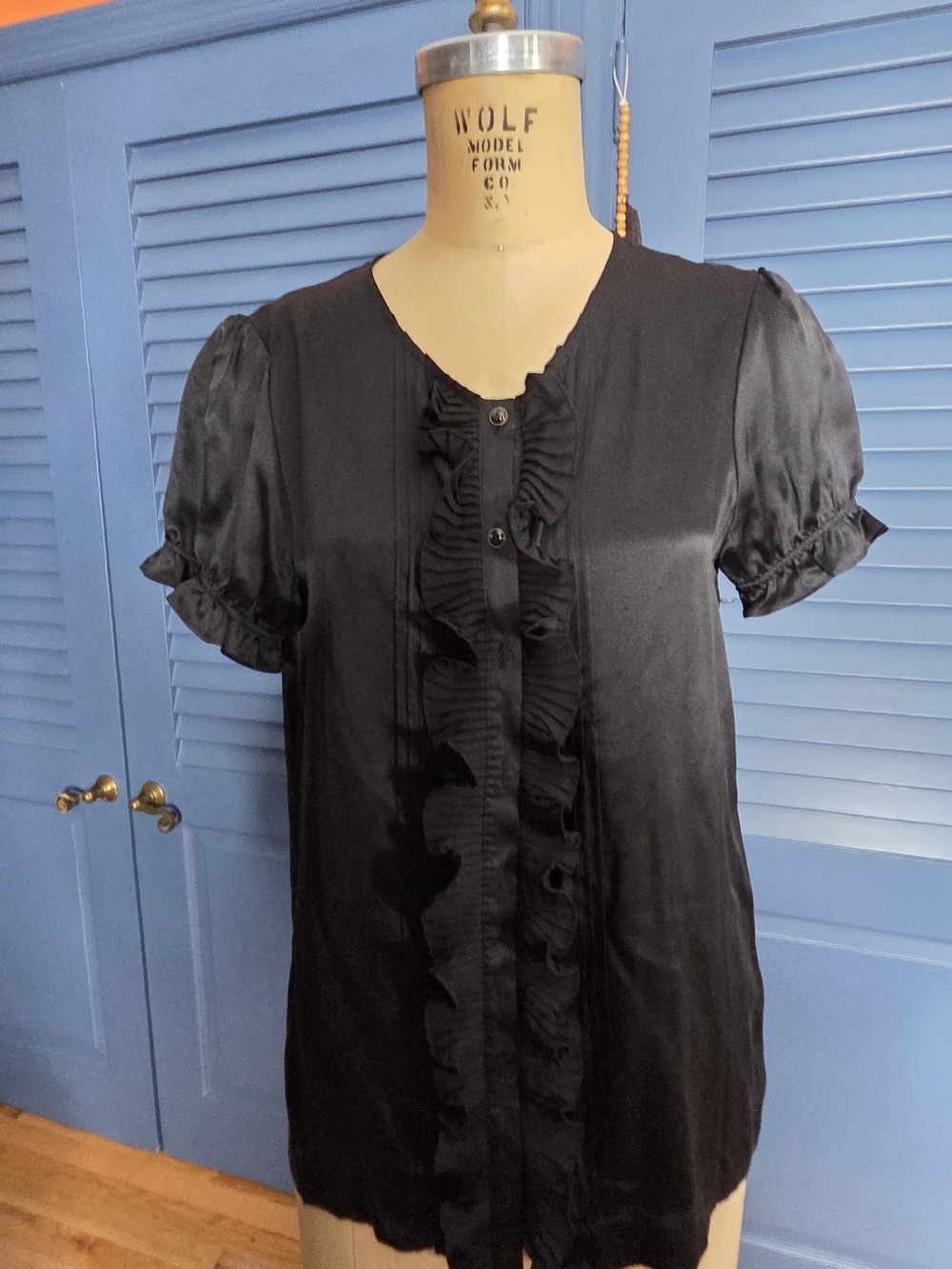 Joie Black 100% Silk Ruffle Front Puff Cap Sleeve Blouse - Size M